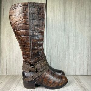 UGG Esplanade Tall Riding Boots Harness Croc Print Heeled Shoe Womens Size 5.5